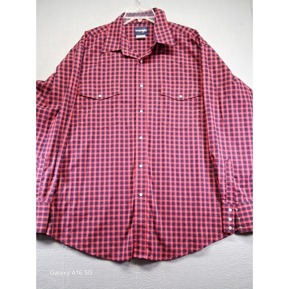 Wrangler Men Red Plaid Long Sleeve Button Down Pockets Size XXL/TTG #MWR283M